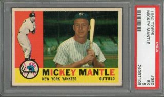 1960 Topps 350 Mickey Mantle Psa 5 Ex Hof Yankees Nicely Centered