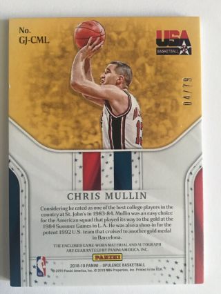2018 - 19 Opulence Chris Mullin USA Basketball GAME WORN Jersey Auto d 4/79 2