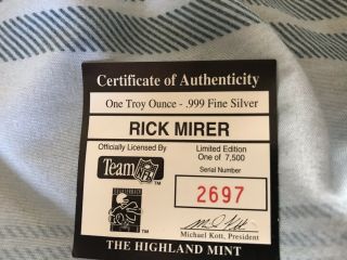 Rick Mirer 1 Ounce.  999 Fine Silver Medallion Highland Seattle Seahawks 3