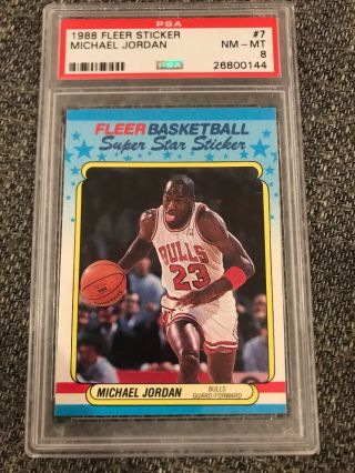 1988 - 1989 Fleer Sticker Michael Jordan Chicago Bulls 7 Psa 8