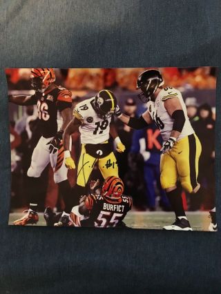 Juju Smith Schuster Autographed Photo Pittsburgh Steelers Hit Burfict