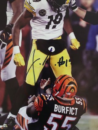 Juju Smith Schuster Autographed Photo Pittsburgh Steelers Hit Burfict 2