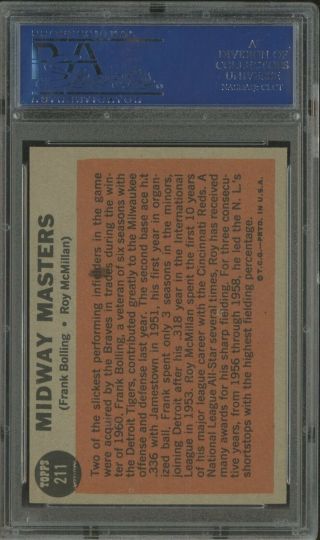 1962 Topps 211 F Bolling R Mcmillan Midway Masters PSA 8.  5 NM - MT, 2
