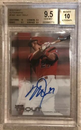 2016 Topps Finest Mike Trout Auto Bgs 9.  5 10 On Card Angels Mvp
