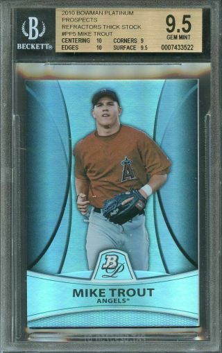 2010 Bowman Platinum Pros Refractor Thick Stock Pp5 Mike Trout Rookie Bgs 9.  5