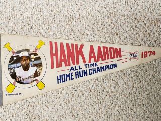 1974 Henry Hank Aaron Atlanta Braves All Time Home Run Champion Baseball Pennant
