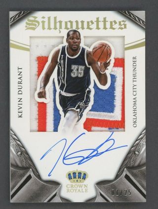 2014 - 15 Panini Crown Royale Silhouettes Kevin Durant /25 4 - Color Patch Auto