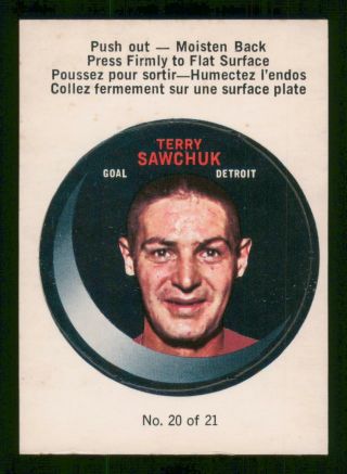 Terry Sawchuk 68 - 69 O - Pee - Chee Puck Stickers 1968 - 69 No 20 Nrmint,  23908