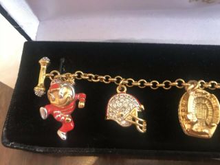 Ohio State Univ OSU Football Charm Bracelet Gold Plated Crystal Danbury $99 2