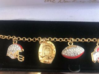 Ohio State Univ OSU Football Charm Bracelet Gold Plated Crystal Danbury $99 4