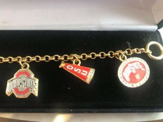 Ohio State Univ OSU Football Charm Bracelet Gold Plated Crystal Danbury $99 5
