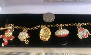 Ohio State Univ OSU Football Charm Bracelet Gold Plated Crystal Danbury $99 7