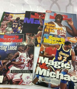 5 Magazines Of Michael Jordan And Magic Johnson Sports Illustrated Covers