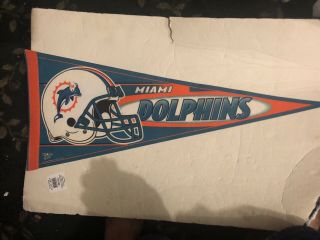 Vintage Windcraft Miami Dolphins Nfl Pennant Flag Banner 29 1/2 By 11 3/4