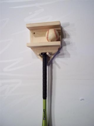 4 Baseball Bat Rack Display Holder Home Plate Natural Solid Wood