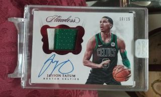 2017 - 18 Panini Flawless Jayson Tatum Rc On Card Auto/jersey /15 Ruby Red Encase
