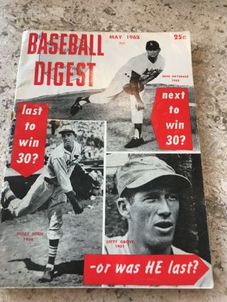 Baseball Digest May 1963 Drysdale Dizzy Dean Lefty Grove Mantle Maris Ryne Duren