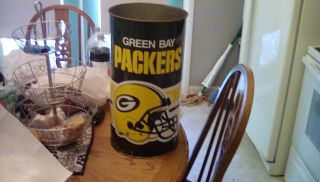 Vintage Metal Green Bay Packers Waste Basket Trash Garbage Can