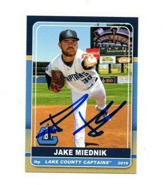 Jake Miednik Signed Autographed 2019 Lake County Captains Team Set Card B