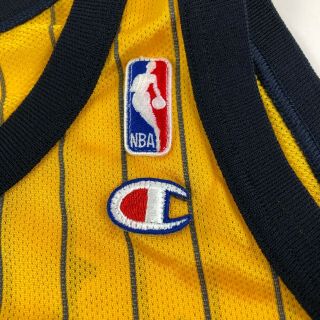 Champion Reggie Miller Indiana Pacers Yellow Pinstripe Jersey Size 44 VTG 90s 3