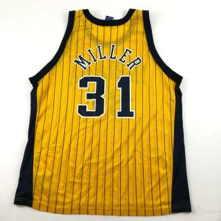 Champion Reggie Miller Indiana Pacers Yellow Pinstripe Jersey Size 44 VTG 90s 5