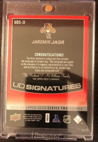 Jaromir Jagr UD Signatures UDS - JJ 15/16 Upper Deck Group A Series 2 Auto Card. 2