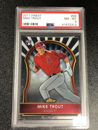 2011 Topps Finest Baseball Mike Trout Rookie Card Angels 94 Psa 8 Nm - Mt