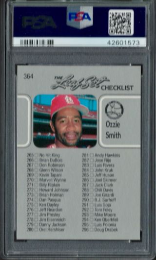 1990 Leaf 364 Checklist Ozzie Smith - Hall Of Fame - Psa 10 Gem