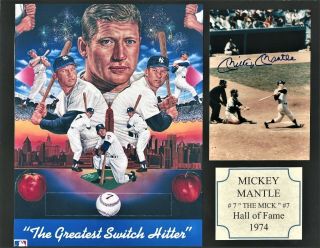 4x6 Color Photo Of Mickey Mantle,  Live Ink Signed,  On 10x13 Mat With 8x10 Photo