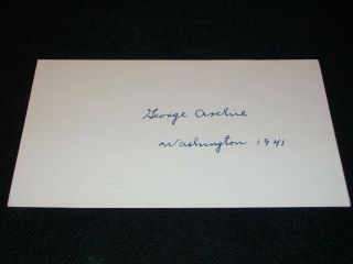 Washington Senators George Archie (d.  01) Auto Signed 3x5 Index Card Scarce Cm