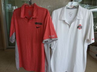 Two Ohio State Buckeyes Authentic Nike Dri - Fit Golf Polo Shirt Adult X Large