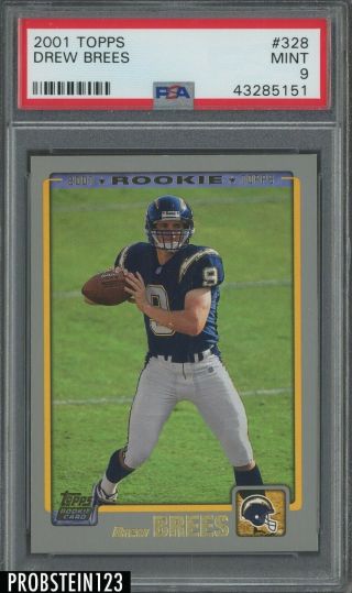 2001 Topps 328 Drew Brees Chargers Rc Rookie Psa 9
