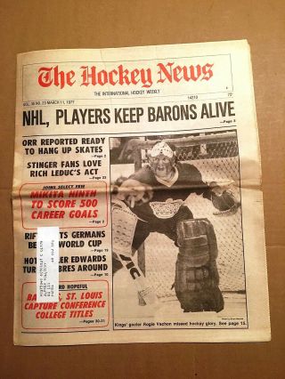 The Hockey News,  Mar 11,  1977,  Vol 30 No 23,  44p: Rogatien Vachon On Cover