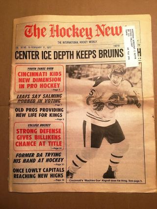 The Hockey News,  Feb 11,  1977,  Vol 30 No 19,  40p: Machine Gun Abgrall On Cover