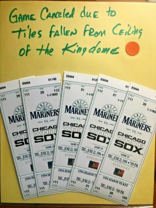 6/23/1994 Seattle Mariners (5) Tickets Kingdome Canceled Game Tiles Fallen