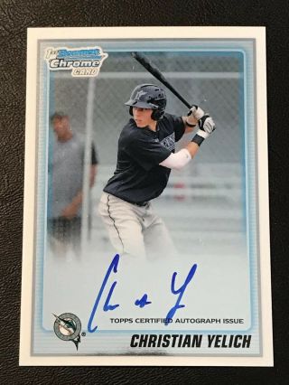 Christian Yelich 2010 Bowman Chrome Rookie Autograph Rc Auto Brewers Marlins