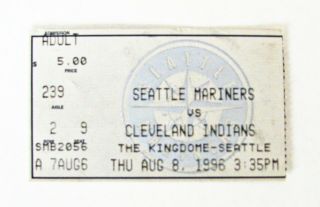 1996 Seattle Mariners Vs Cleveland Indians Ticket Stub Aug 8 Kingdome