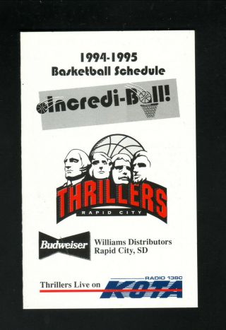 Rapid City Thrillers - - 1994 - 95 Pocket Schedule - - Budweiser - - Cba