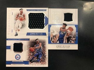 Jimmy Butler 2018 - 19 Panini National Treasures Game Worn Patch /99 X 3 