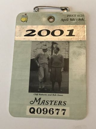 2001 Masters Augusta National Golf Club Badge Ticket Tiger Woods Wins Pga