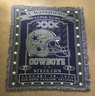 Vtg Dallas Cowboys Bowl 30 Xxx Tapestry Throw Blanket 1996 Steelers Nfl 96