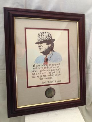 Paul “bear” Bryant Print With Quote & Coin