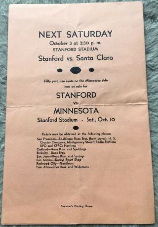 Rare 1931 Olympic Club of SF vs.  Stanford University Indians FOOTBALL Program 3