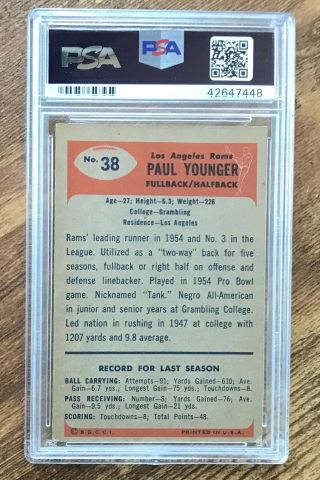 1955 Bowman Football Card 38 Tank Younger Los Angeles Rams PSA 5 EX 2