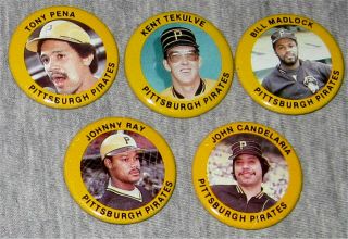 5 Different 1984 Fun Foods Baseball Button Pins - Pittsburgh Pirates - Pena