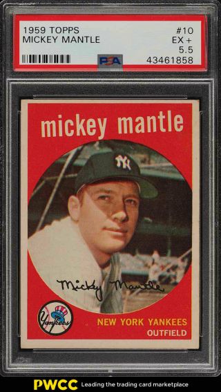 1959 Topps Mickey Mantle 10 Psa 5.  5 Ex,  (pwcc)