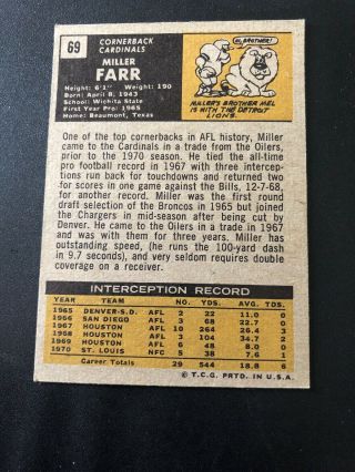 1971 Topps Football Signed Autograph Card Miller Farr Cardinals 2