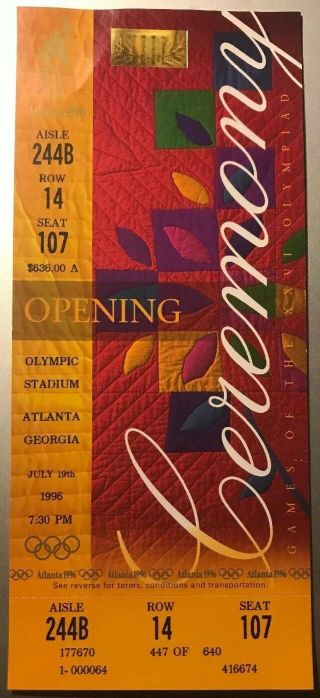 1996 Atlanta Olympics OPENING and CLOSING CEREMONIES 2 - ticket Set 2