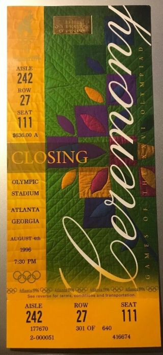 1996 Atlanta Olympics OPENING and CLOSING CEREMONIES 2 - ticket Set 3