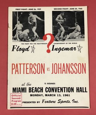1961 Floyd Patterson Vs.  Ingemar Johansson Heavyweight Championship Program Vf